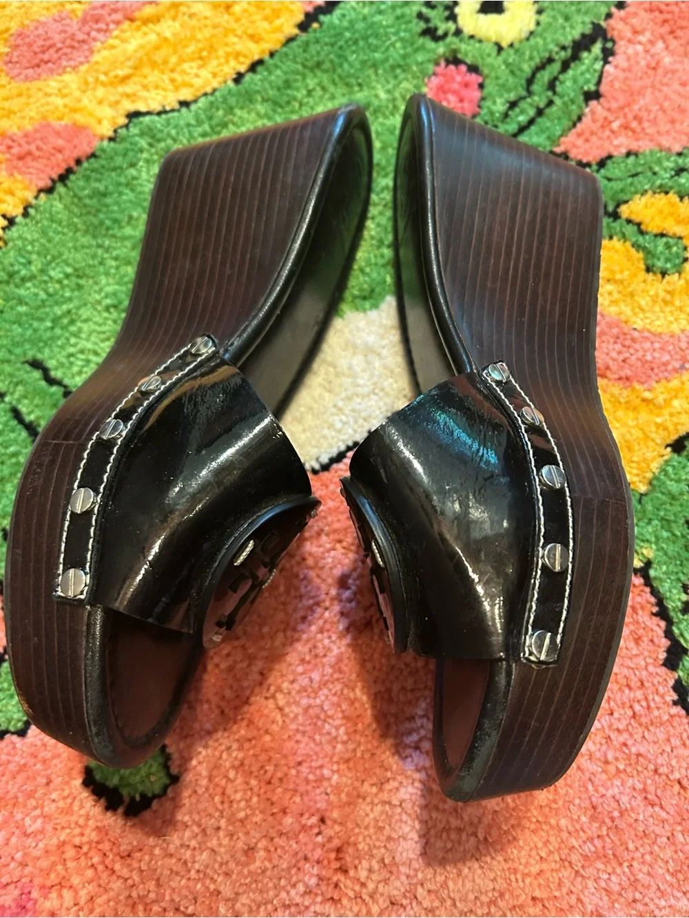Tory Burch Black Logo Patent Slide Sandals